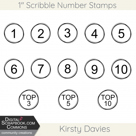 1" Scribble Numbers Stamp Set