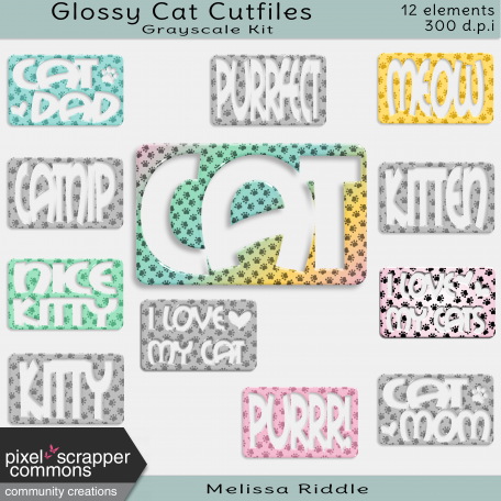 Grayscale Glossy Cat Cut Files