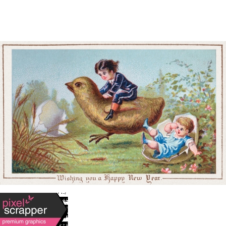 Vintage New Years Cards - Children with Chick