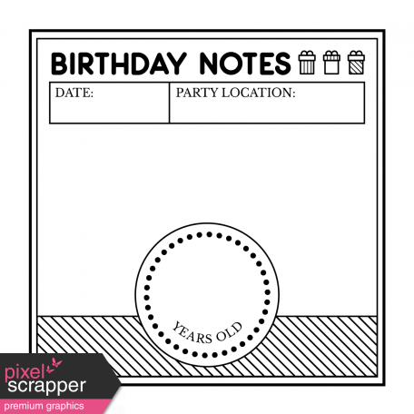 Birthday Pocket Cards Kit #2: Journal Card 09 - 4x4 BW