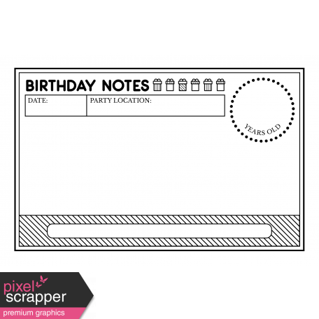 Birthday Pocket Cards Kit #2: Journal Card 09 - 4x6 BW
