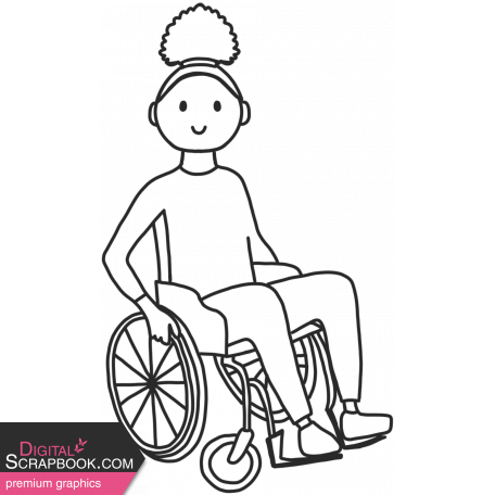 Draw it Kit #1 School kids - wheelchair kid 05 template