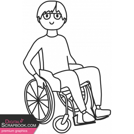 Draw it Kit #1 School kids - wheelchair kid 07 template