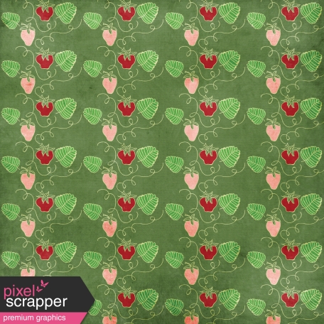 Strawberry Fields - Green Strawberry Doodle Paper