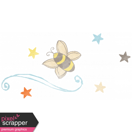 Baby Shower Bee and Stars Watercolor Sticker 
