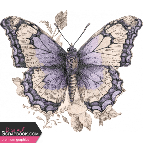 Vintage Blooms Element Vintage Sticker Butterfly
