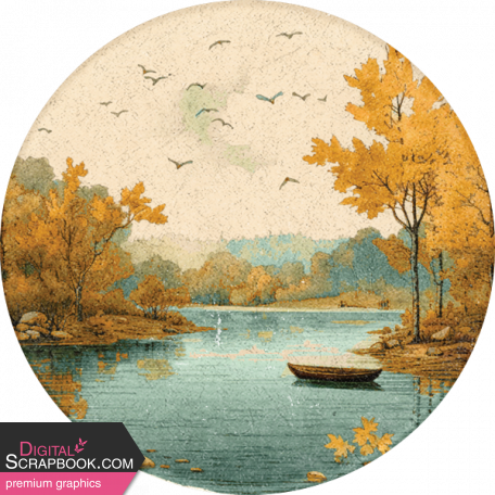 Lakeside Autumn Lake Round Sticker