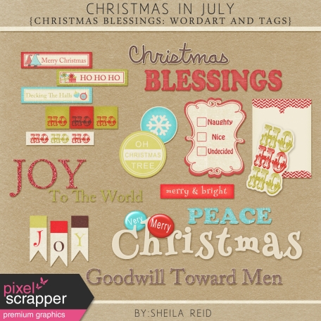 Christmas In July- Christmas Blessings Wordart And Tags Kit