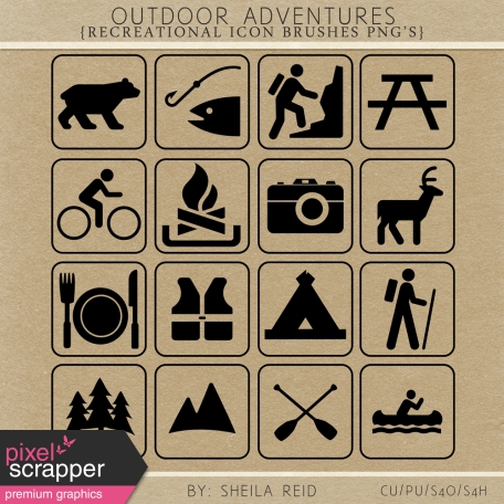 Outdoor Adventures Recreational Icon Brushes/PNG's Kit
