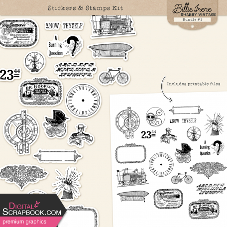 Shabby Vintage #1 Stickers & Stamps Kit