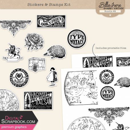 Shabby Vintage #2 Stickers & Stamps Kit 