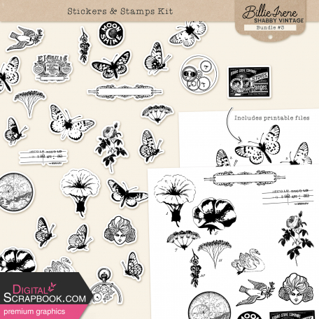 Shabby Vintage #3 Stickers & Stamps Kit