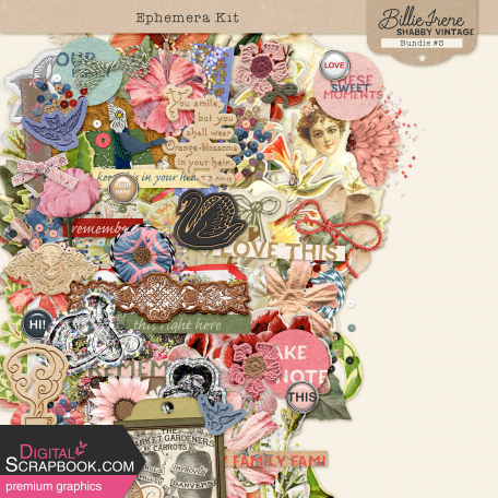 Shabby Vintage #5 Ephemera Kit by Billie Irene graphics kit ...