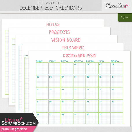 The Good Life: December 2021 Calendars Kit
