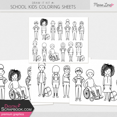 Draw It Kit #1 - School Kids Coloring Sheets