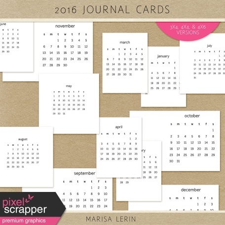 2016 Calendar Journal Cards Kit