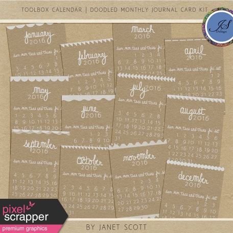 Toolbox Calendar - Doodled Monthly Journal Card Kit