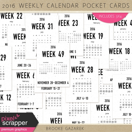 2016 Weekly Calendar Pocket Cards Kit