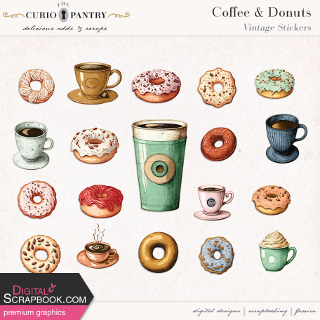 Coffee and Donuts Vintage Stickers