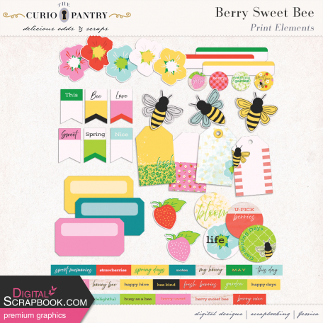 Berry Sweet Bee Print Elements