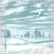 Winter Scene in Moonlight- Blue Newsprint