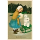 Vintage New Years Cards- Sled