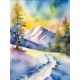 Watercolor Snowy Winter Scene, 9&quot;x12&quot;