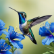 Hummer with Blue Flowers