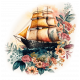 Floral Ship Background Element